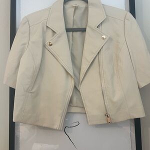 JS Collections Cream Leather Jacket